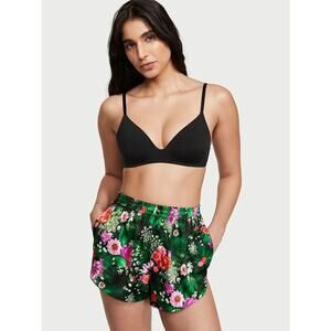 Victoria's Secret Green Flora Satin High Rise Pajama Shorts Women's Size Medium